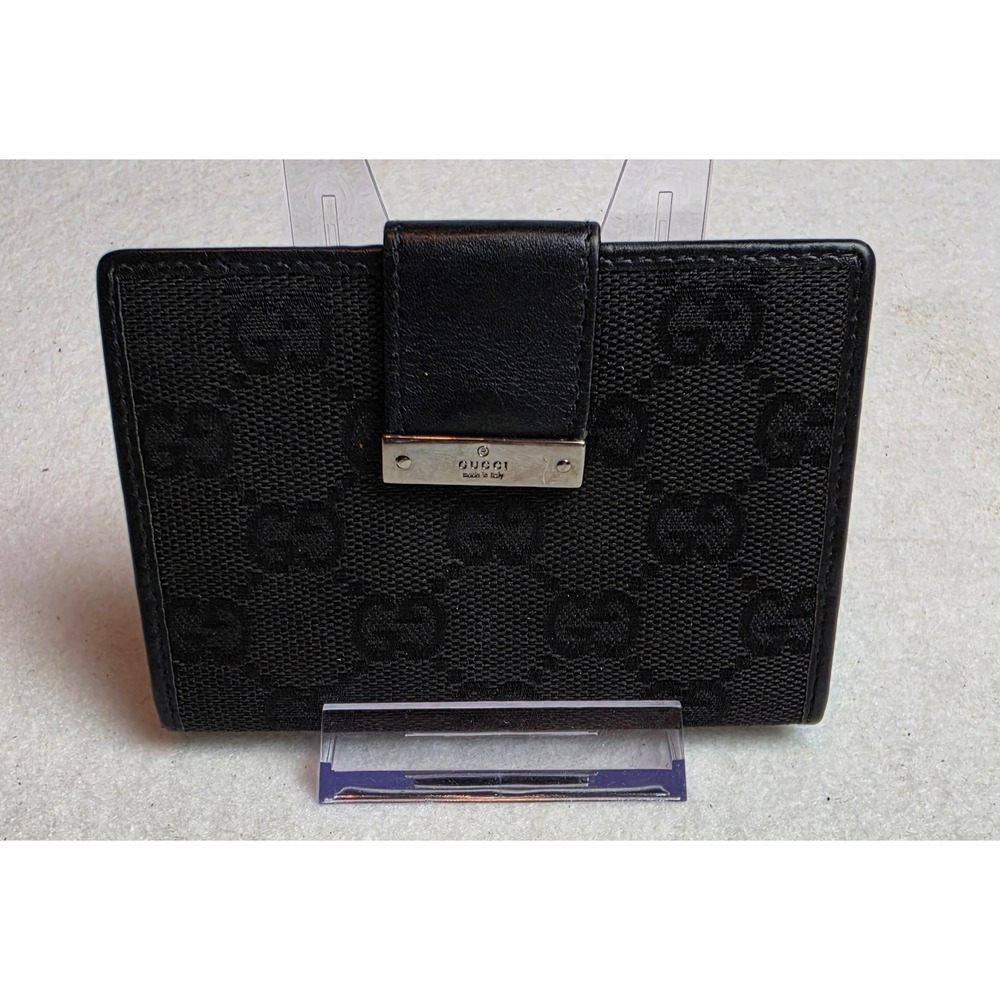 Authentic Vtg Gucci Monogram Canvas Leather Card Case Wallet Black 039 974 2118